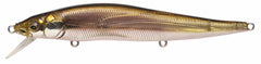 Megabass Vision Oneten ITO Wakasagi lure side-action showing slender profile to attract predatory fish