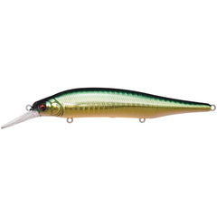 Megabass X-80 Magnum+1 lure front view in GG Lime Gold OB for deep water casting