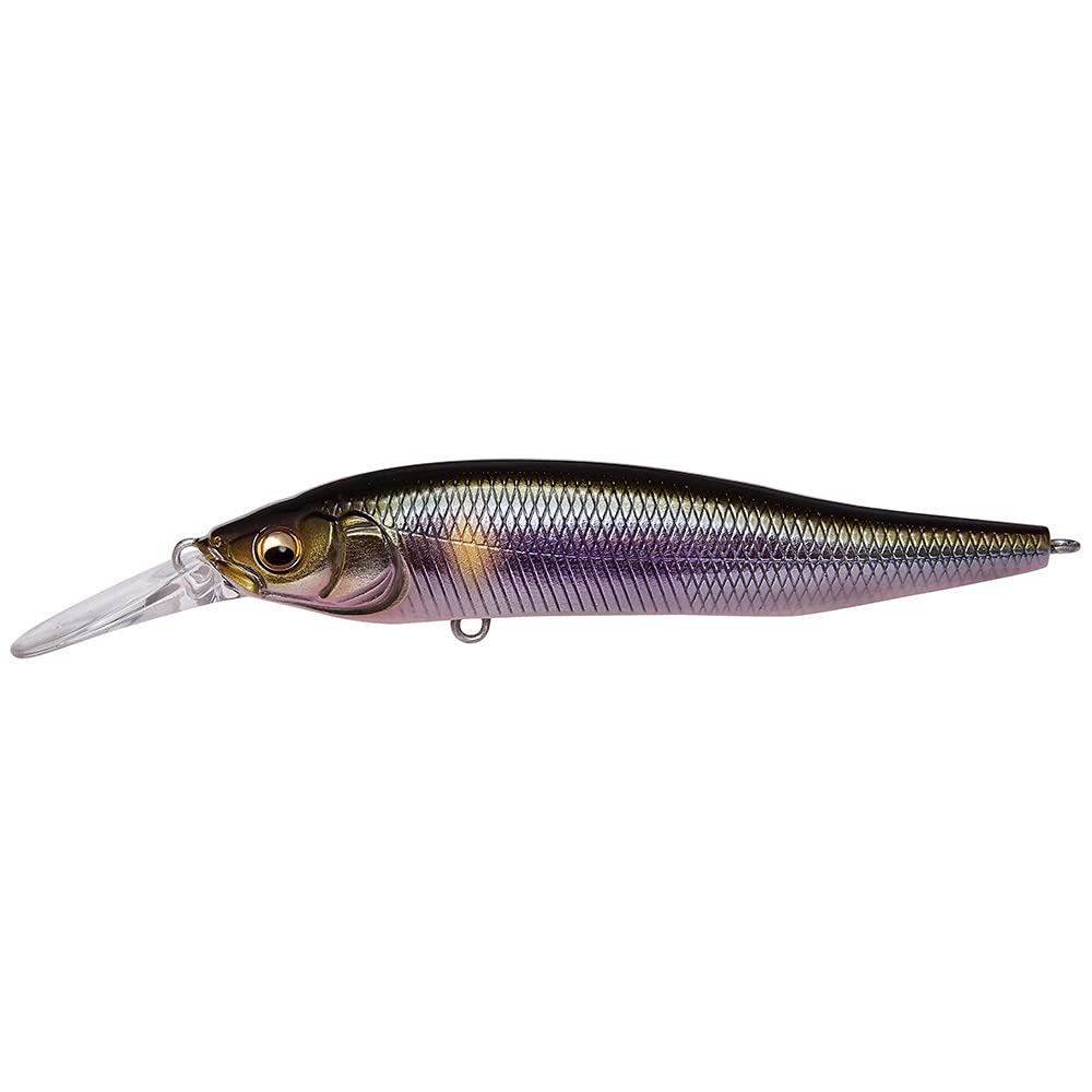 Megabass X-NANAHAN Wagin Ayu lure side profile with tight minnow silhouette for long casts
