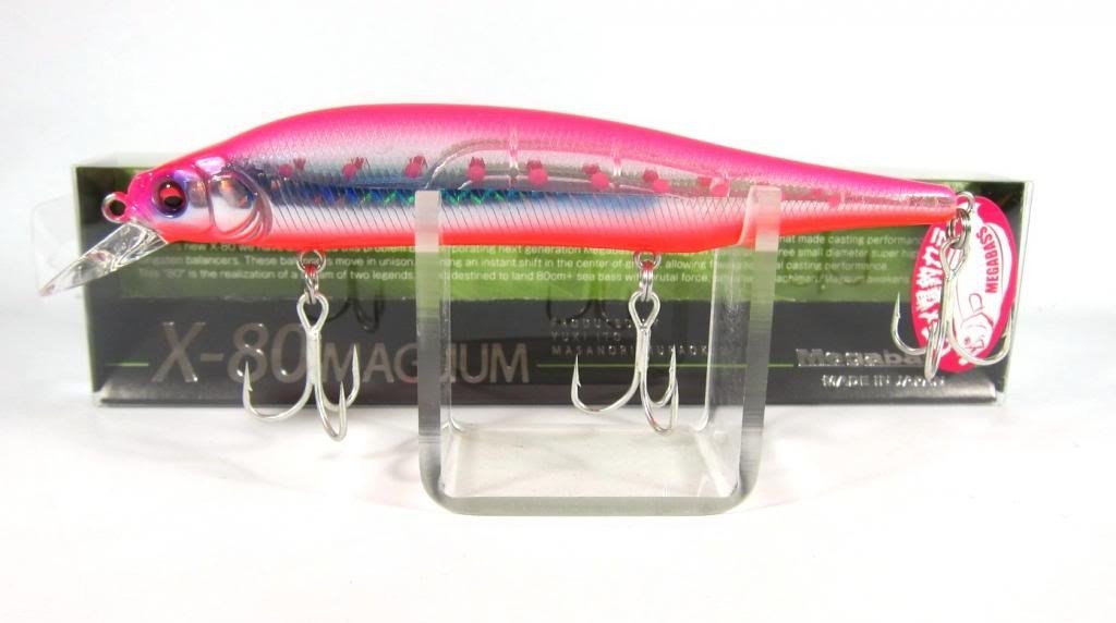 Megabass X-80 Magnum HT minnow lure, side view, ideal for targeting seabass with lifelike action.