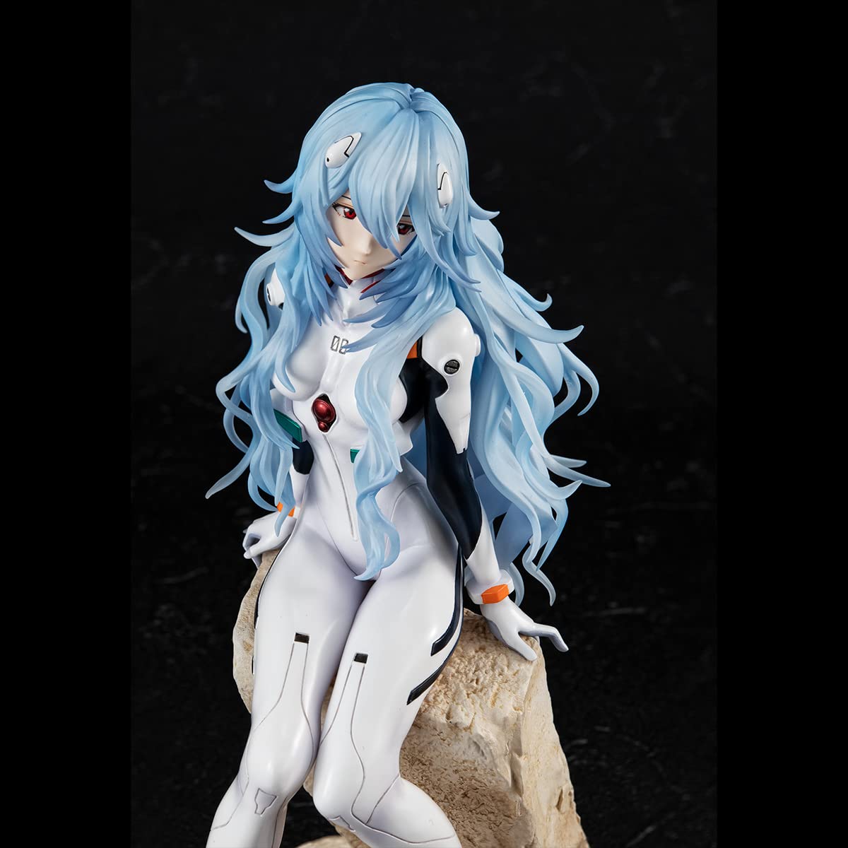 Megahouse Rei Ayanami G.E.M. figure colour palette enhances shelf styling.