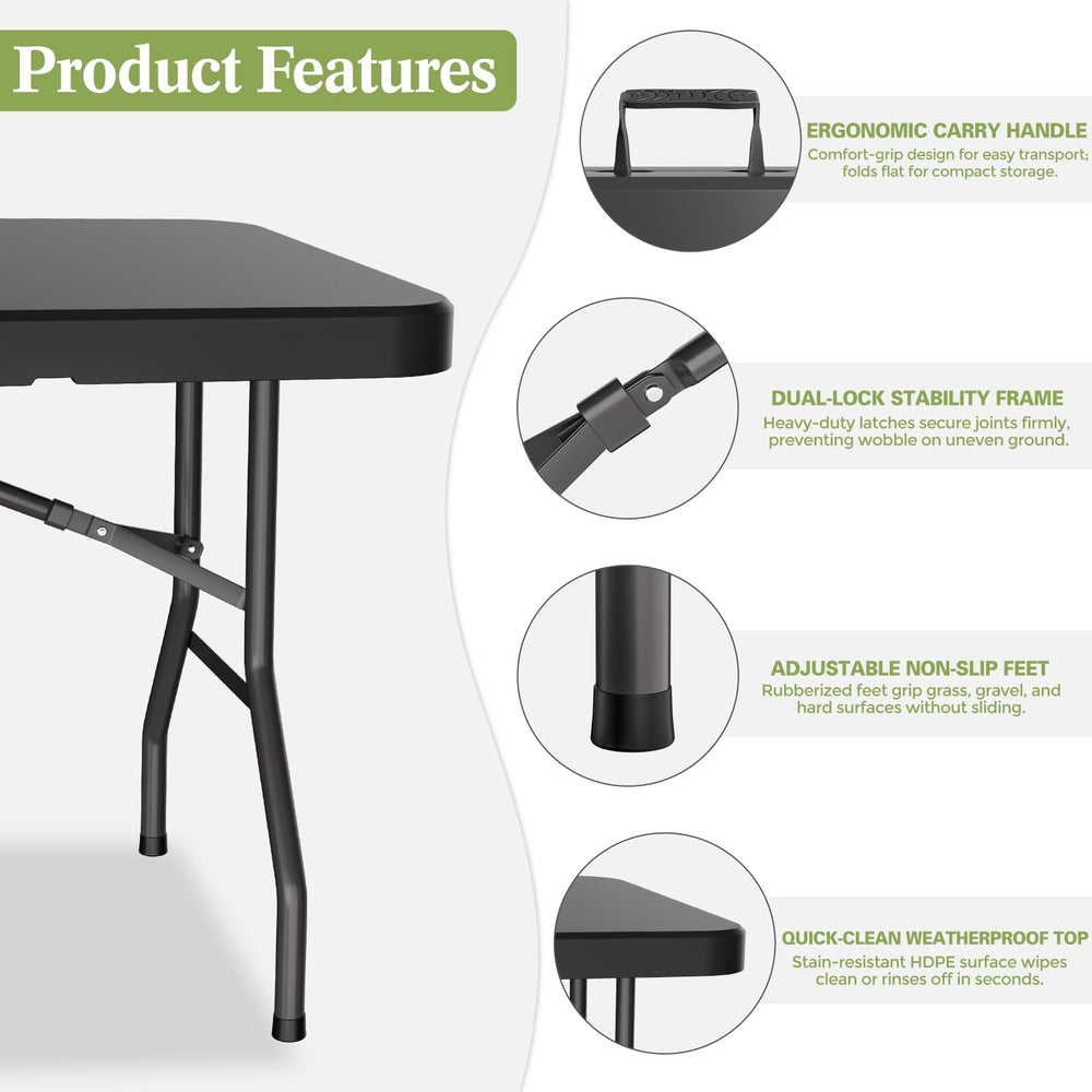 MEI&CO 6ft table in locked position ensures stability during events and gatherings.