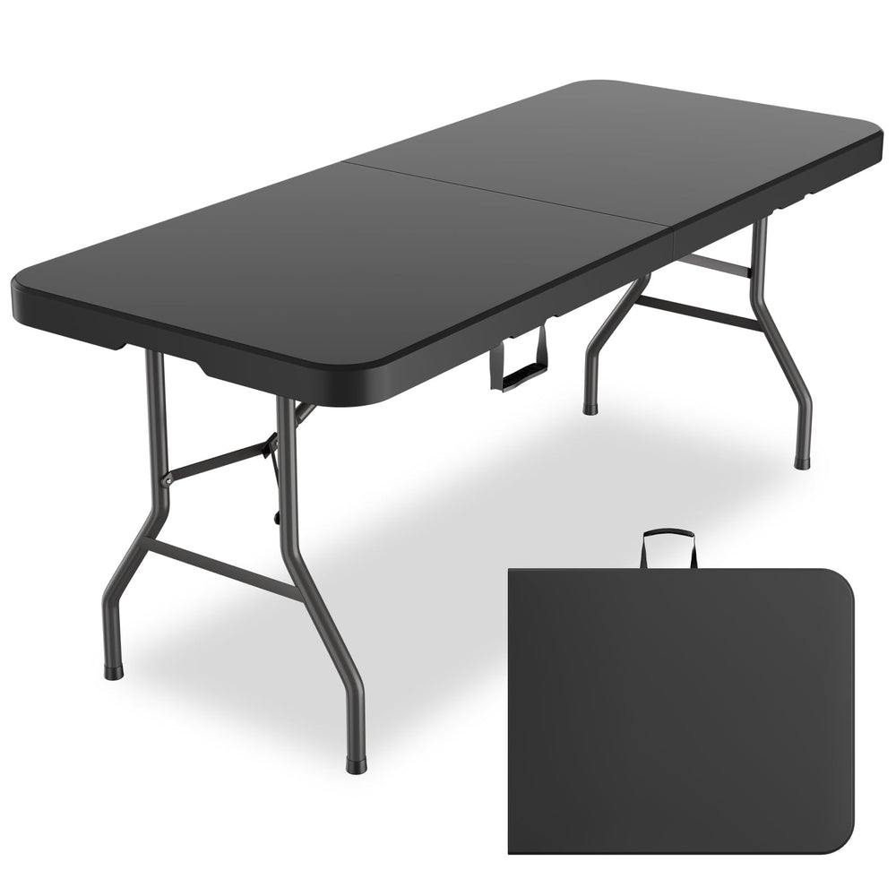 MEI&CO 6ft folding table top view with durable HDPE surface for outdoor dining.