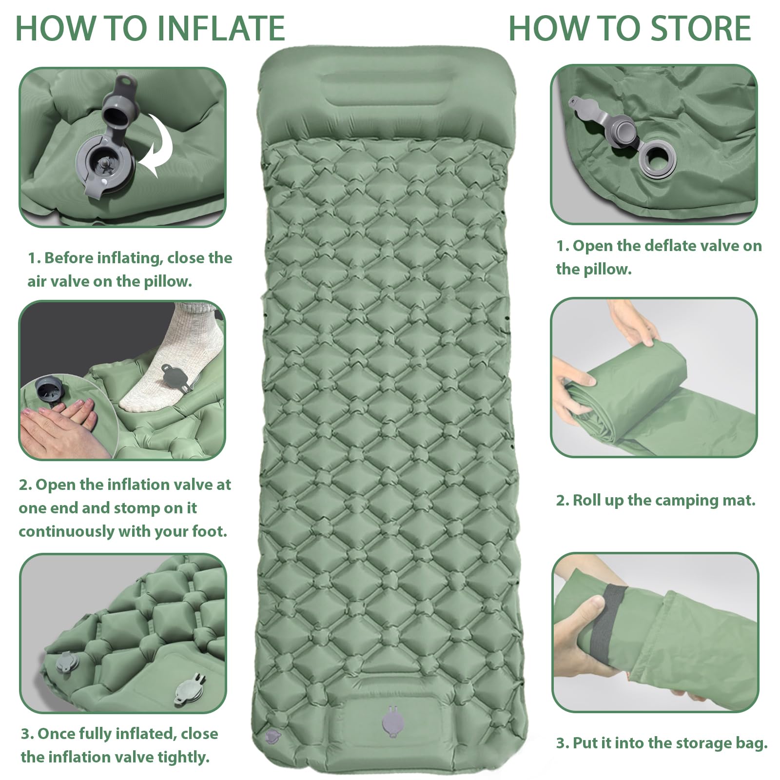 MEI&CO pad with built-in foot pump for quick, tool-free inflation at camp