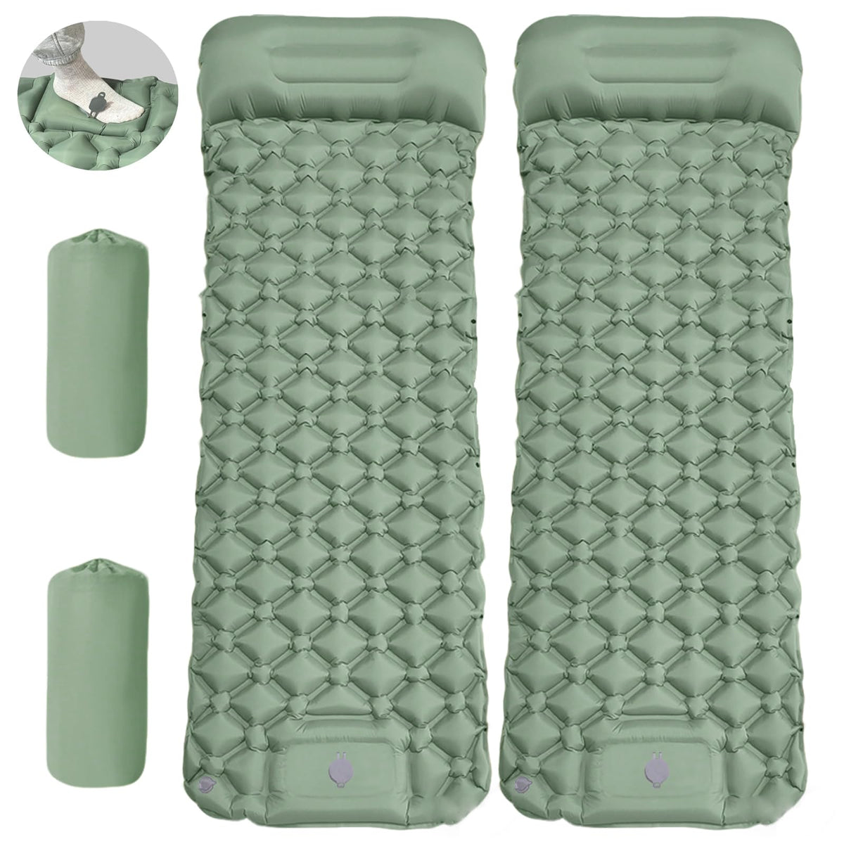 MEI&CO lightweight convertible camping pad shown side-by-side forming a double bed for couples