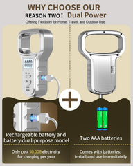 MEIYA Fish Scale demonstrating dual power options: USB-C rechargeable and AAA batteries