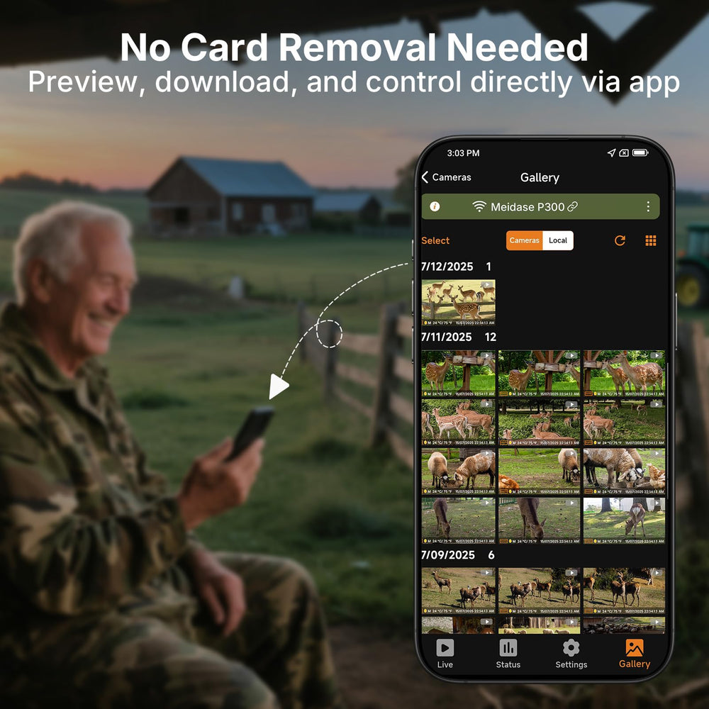 Meidase P300 app connection provides live preview and instant viewing without SD removal.