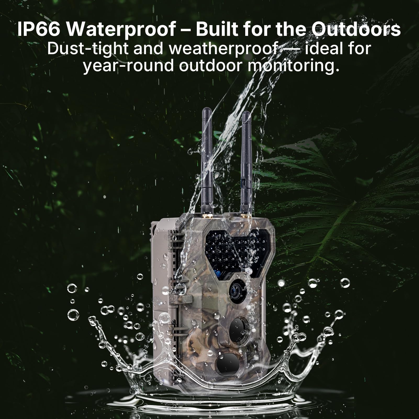 Meidase P300 solar-ready option and 8 AA batteries support year-round operation.