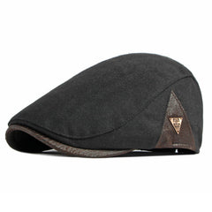 Meioro men's cotton newsboy hat in black, front view