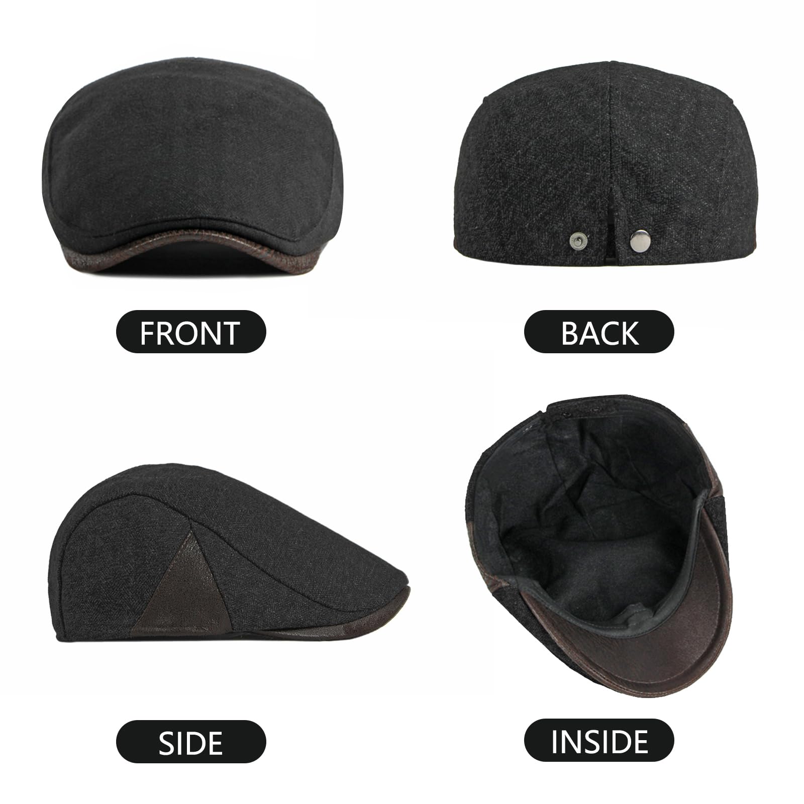 Casual black newsboy hat paired with autumn outfit
