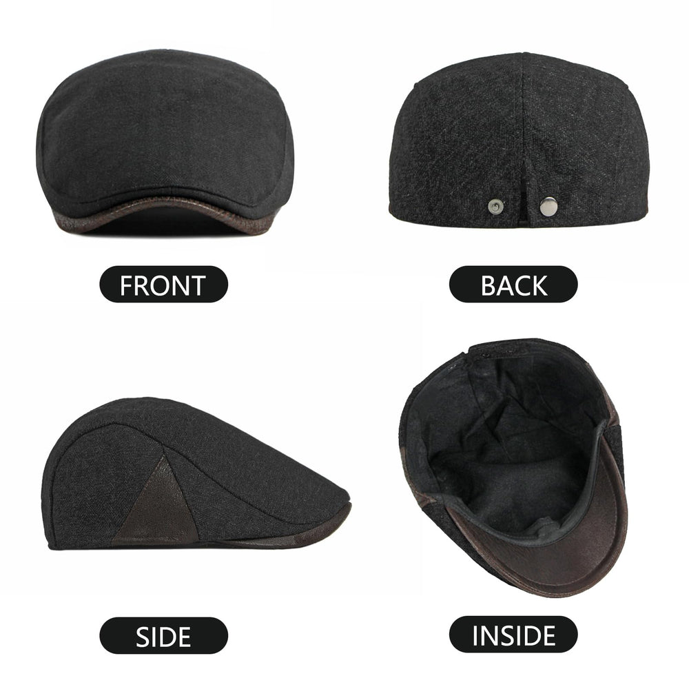 Casual black newsboy hat paired with autumn outfit