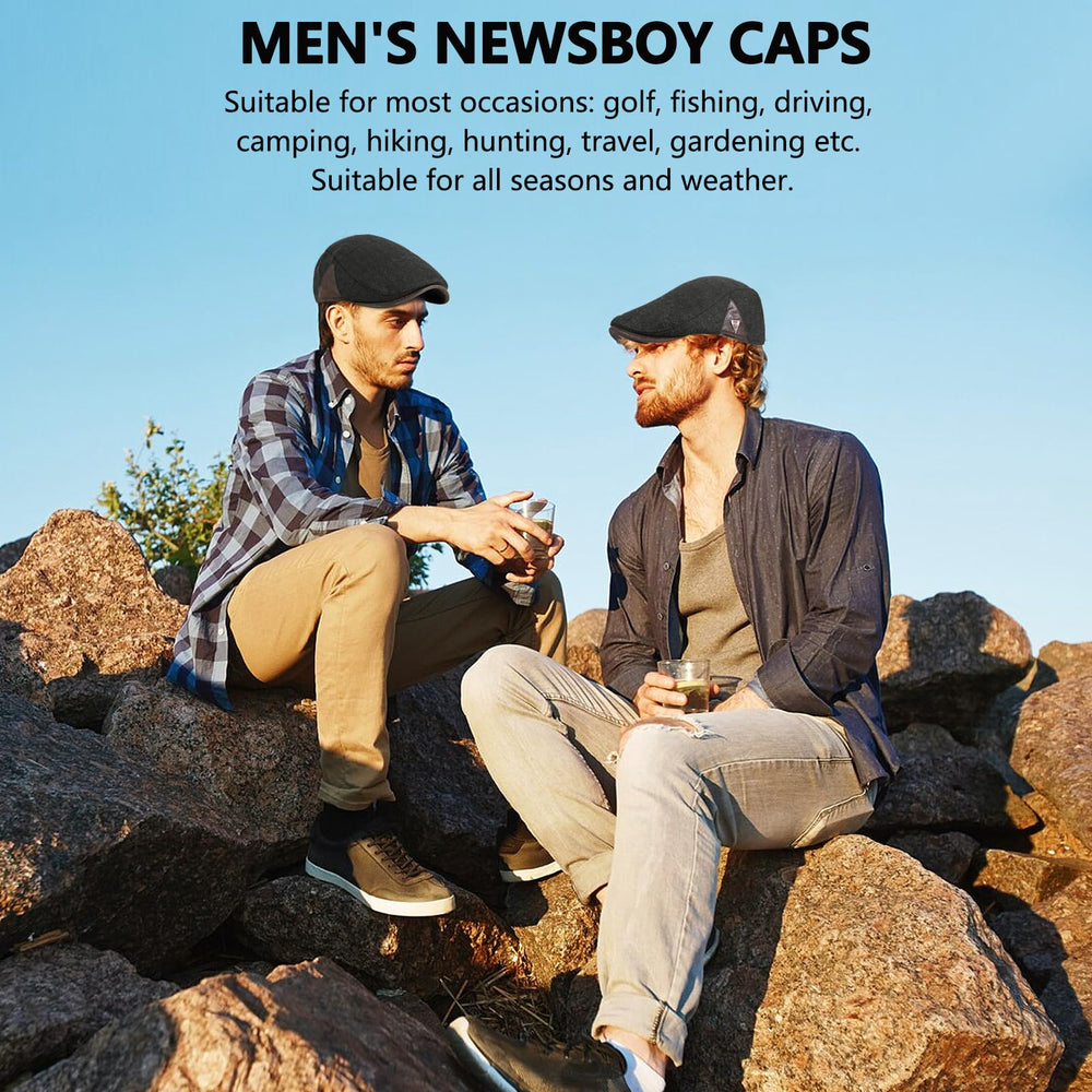 Foldable, packable men's newsboy cap in black
