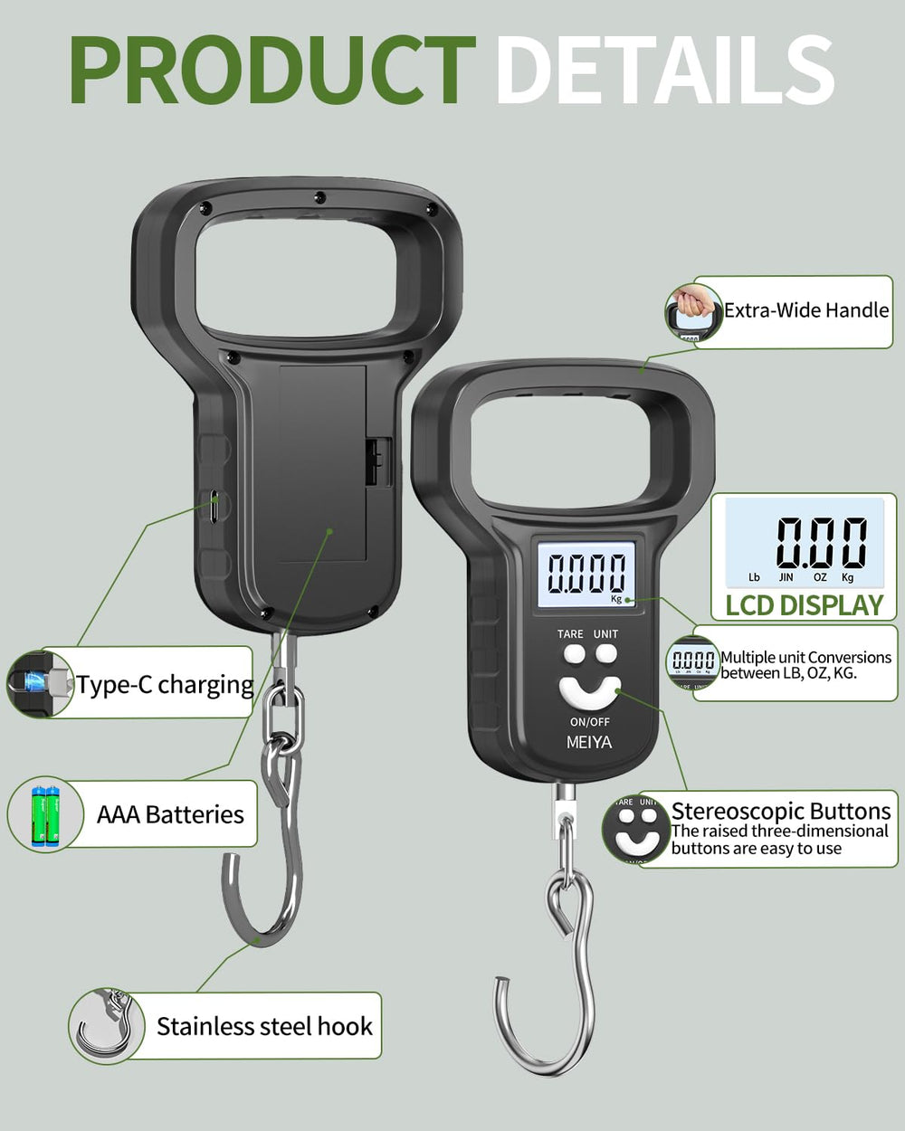 Meiya scale with extra wide ergonomic handle