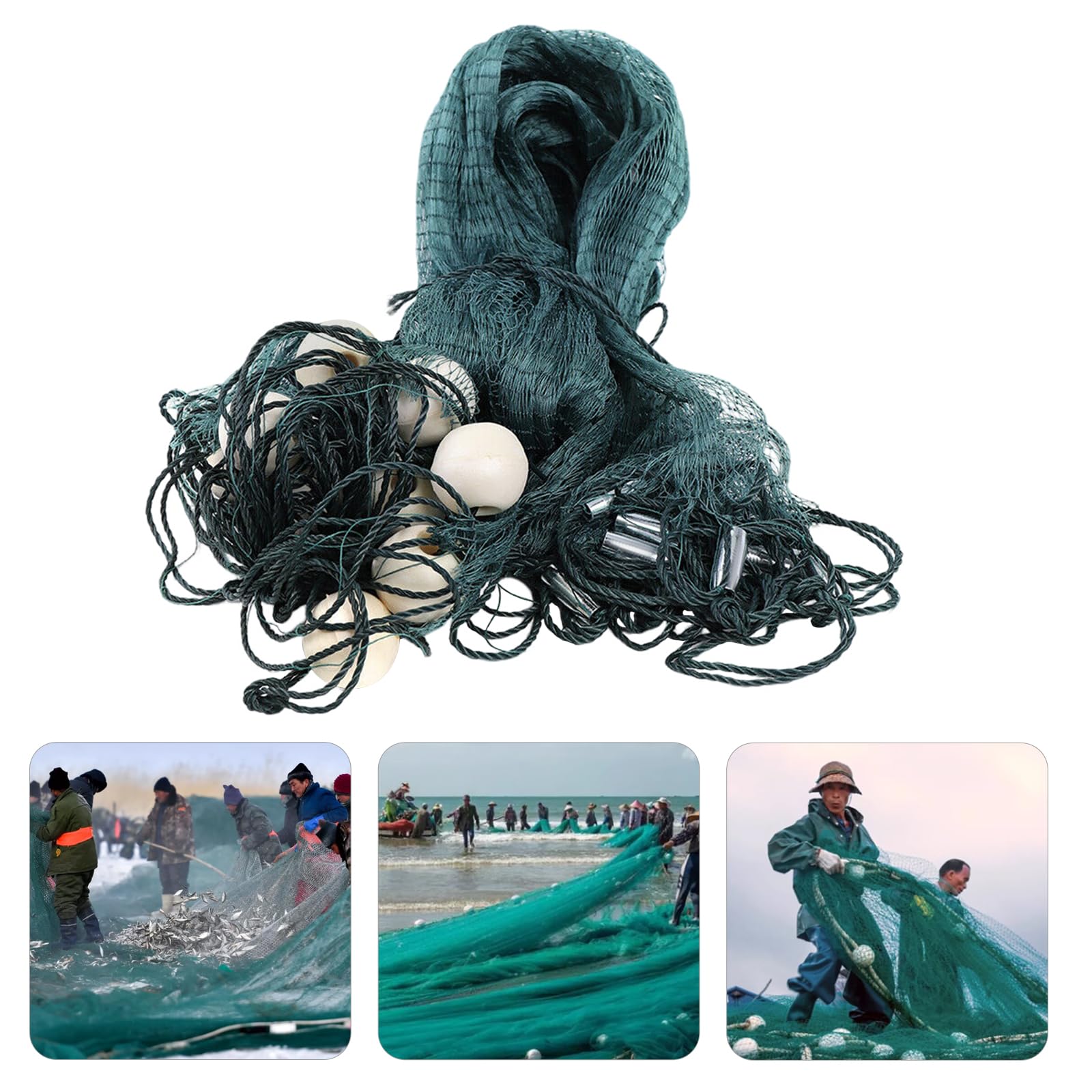 Mejuv fishing net enlarged floats improve buoyancy on water.