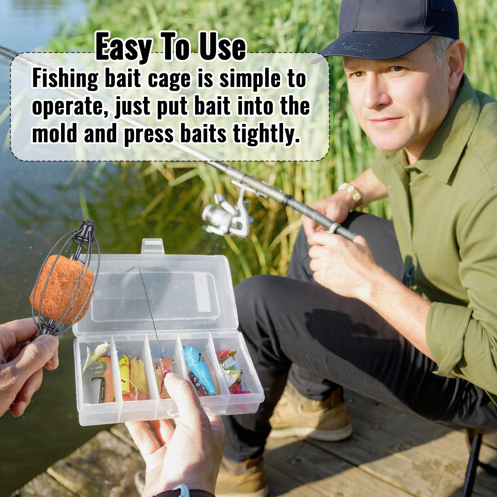 Black finish bait cage sinking in water