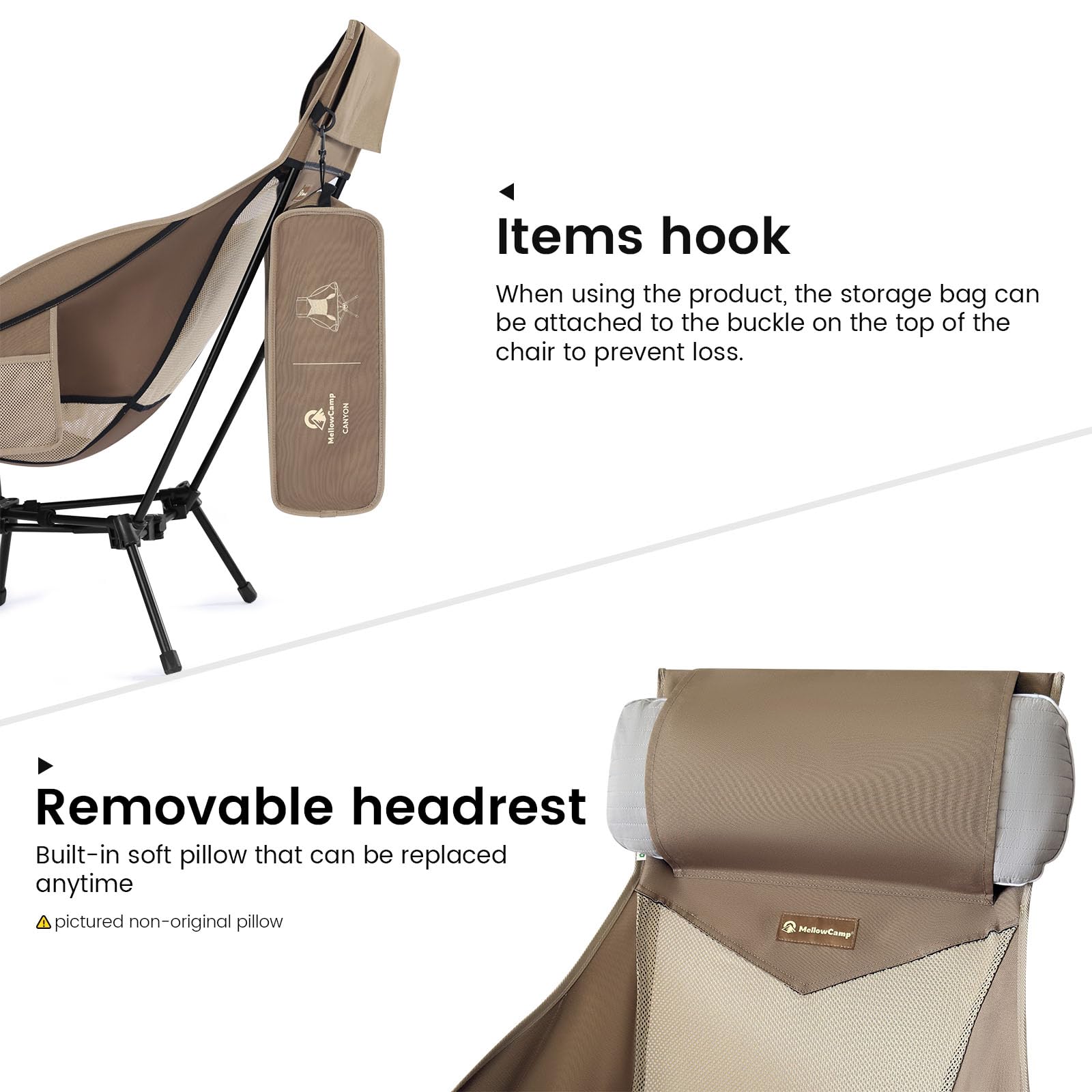 MellowCamp armrests with cup holder and side pocket for essentials.