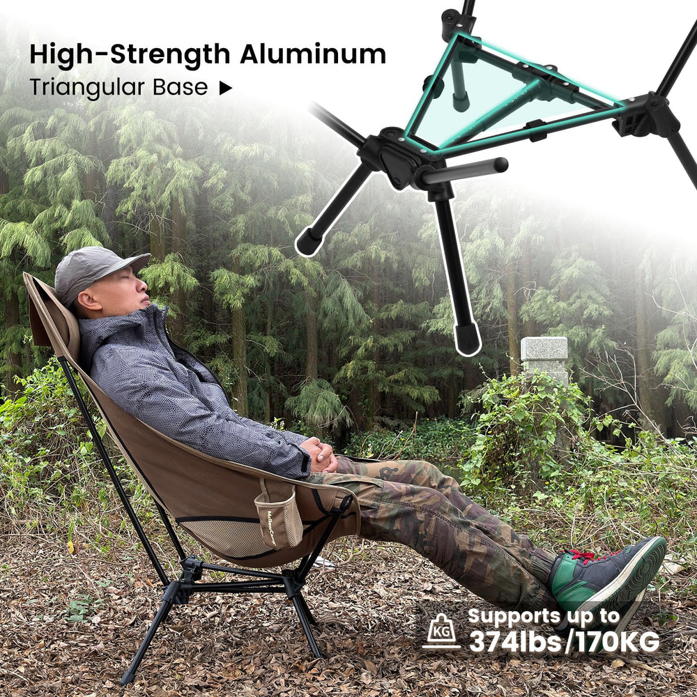 MellowCamp chair aluminum frame offers lightweight, durable construction for rugged outings.