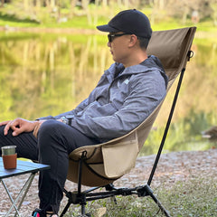 MellowCamp high back chair assembled with a stable outdoor setup.