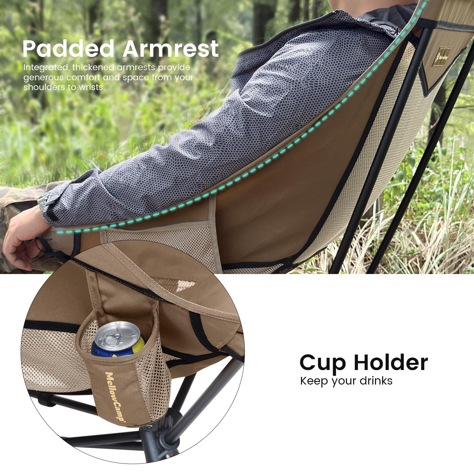 MellowCamp replaceable pillow provides adjustable neck support for comfort.