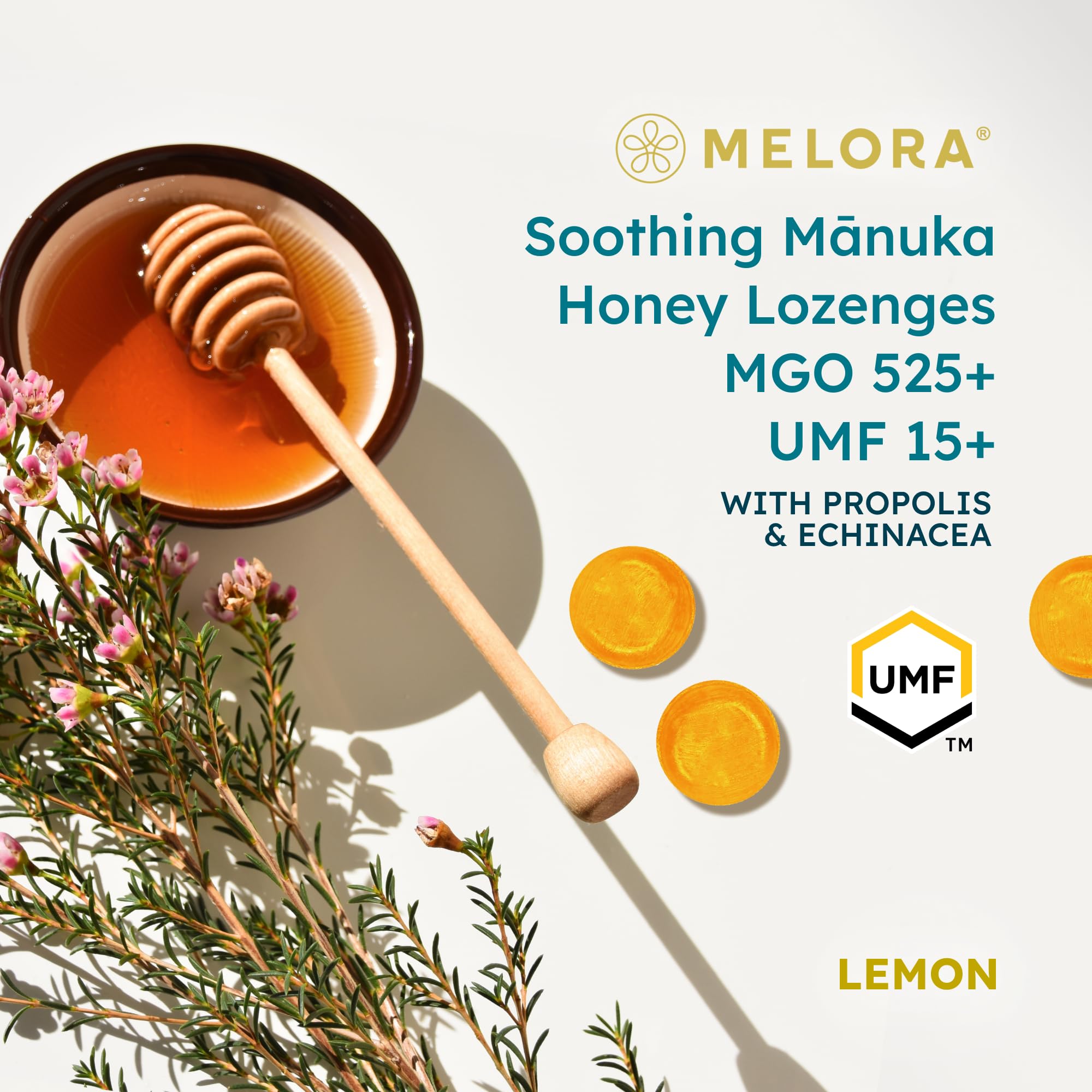 Melora 2.1 oz lozenges display on-the-go relief.