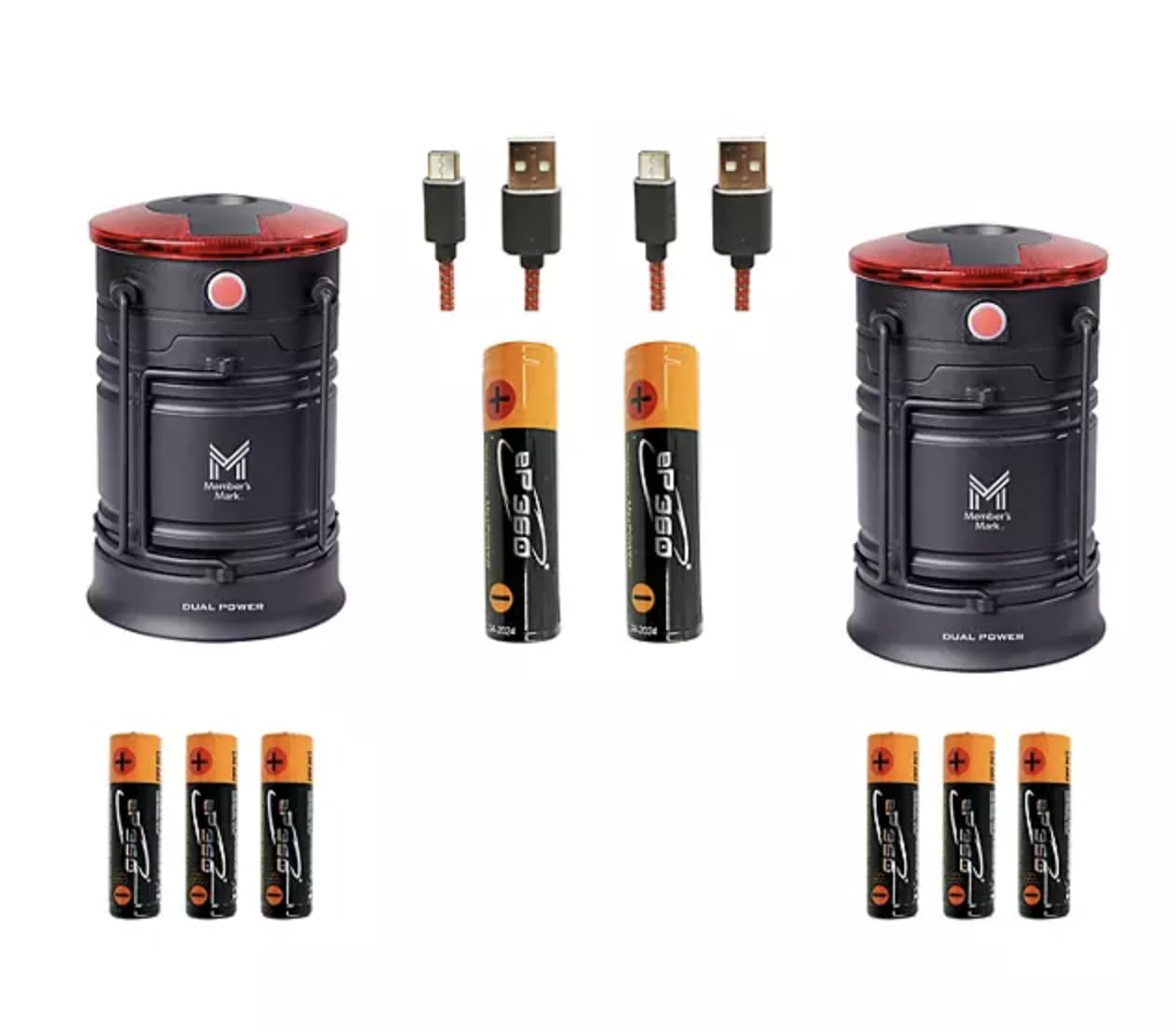 Member Mark 200-lumen lanterns in a 2-pack, ready for outdoor use.