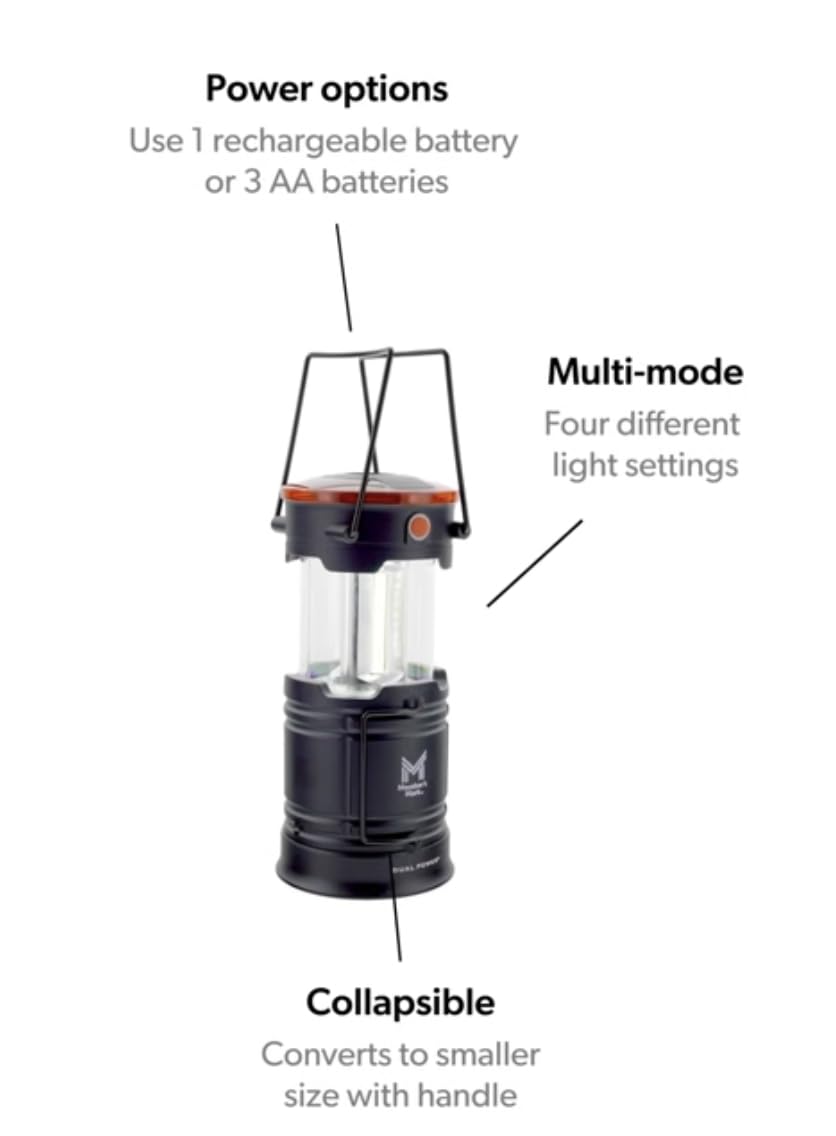 Member Mark collapsible lantern with extended carry handle for portability.