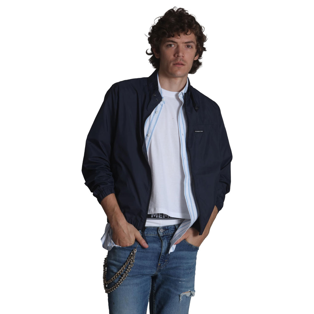 Members Only windbreaker navy front view offers lightweight weather protection.