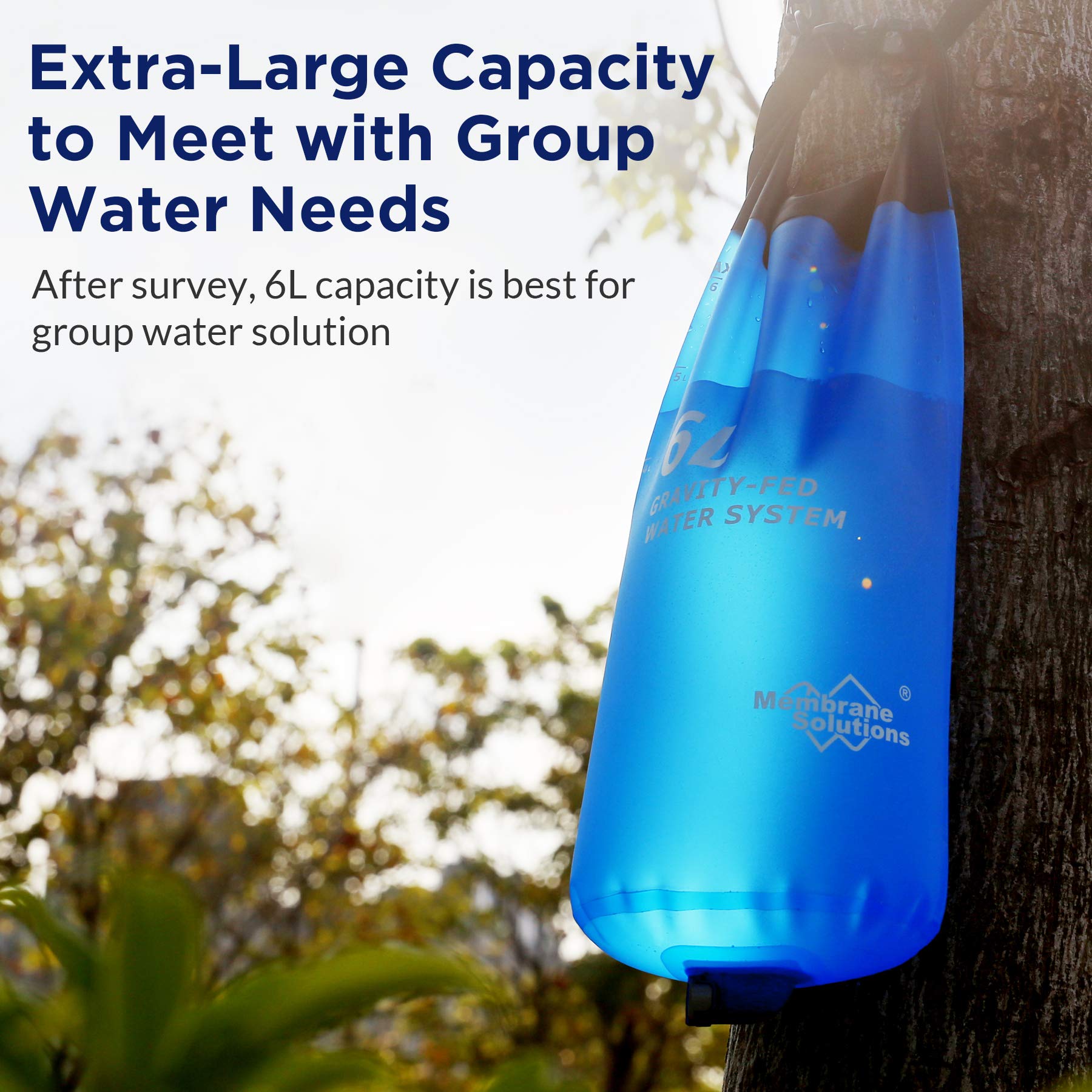 Membrane Solutions gravity water filter pro-tree-strap mount enables hands-free outdoor access