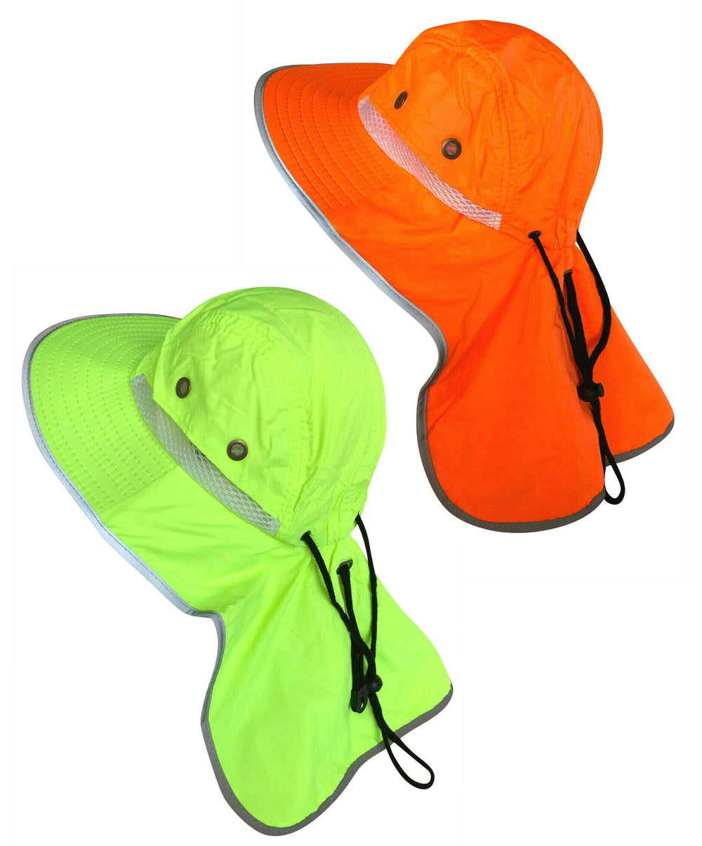 Men high visibility sun hat in orange with neck flap