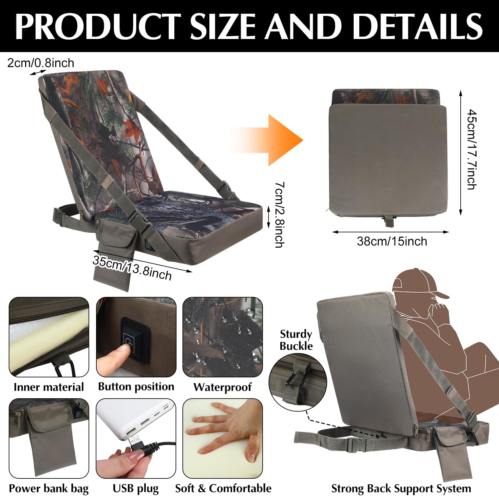 Menkxi heated hunting seat cushion back view highlighting back support