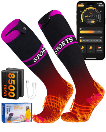 MENOLY heated socks with battery packs powering extended outdoor warmth.
