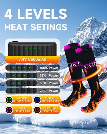 MENOLY heated socks offer four temperature settings for comfortable heat.