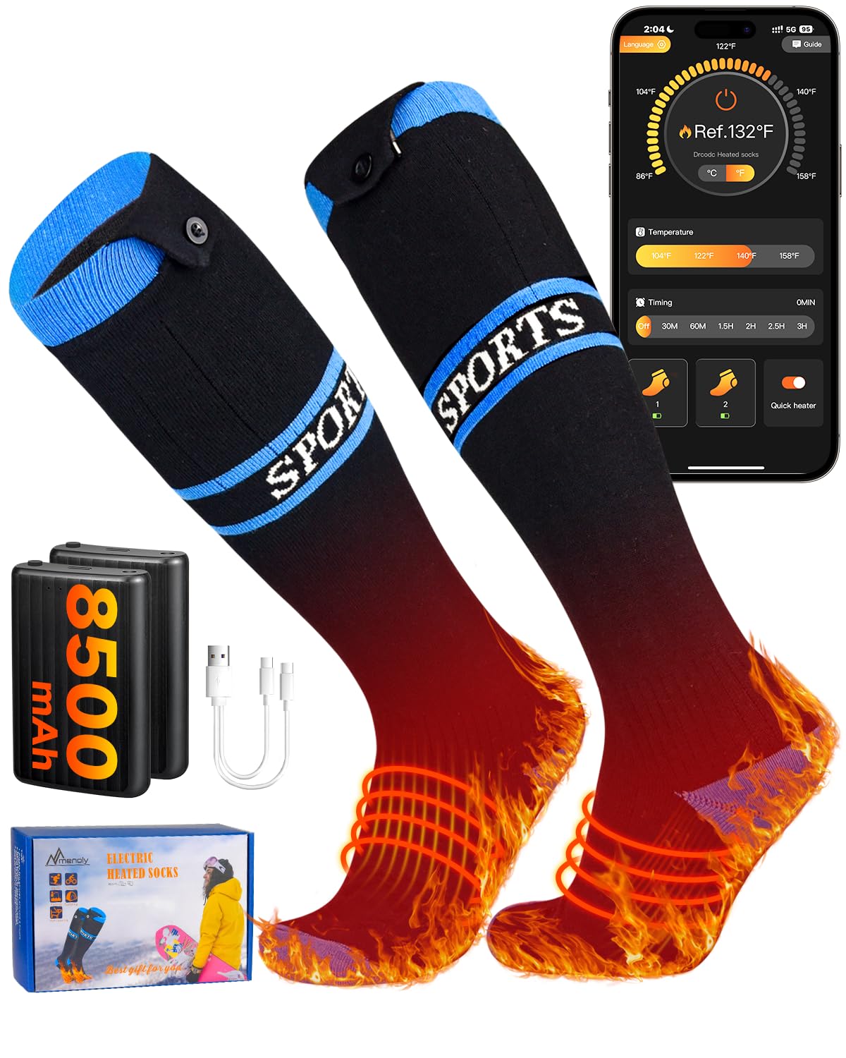 MENOLY heated socks front view for all-day warmth