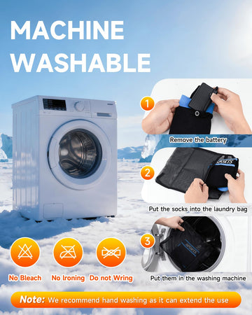 MENOLY heated socks packaging includes batteries and bag for ready use