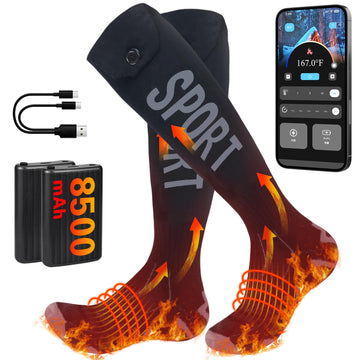 MENOLY heated socks packaging includes batteries, charger, bag and manual