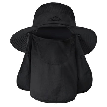 Men's sun hat with neck flap in black - front view