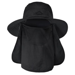 Men's sun hat with neck flap in black - front view