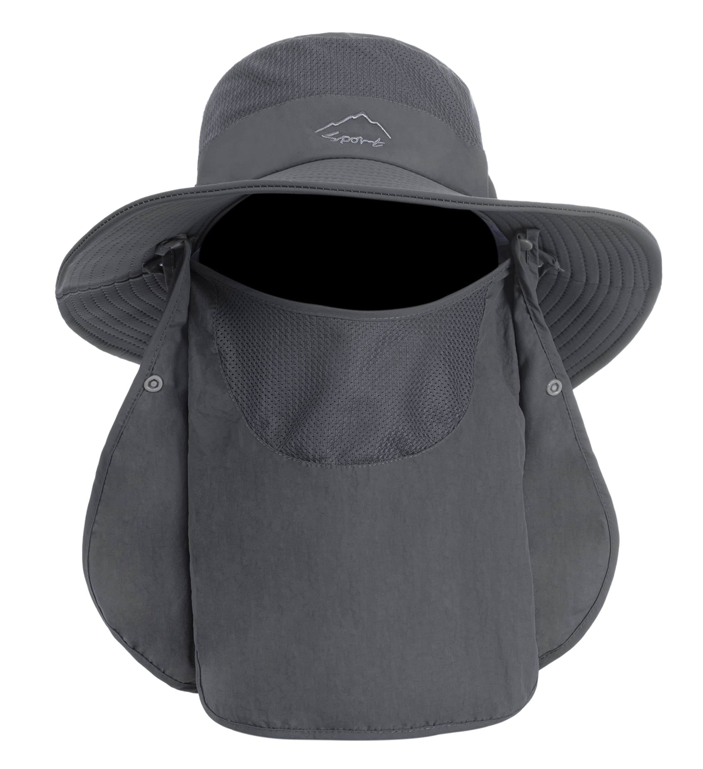 360-degree protection sun hat with neck flap in dark gray.