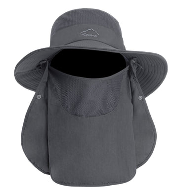 360-degree protection sun hat with neck flap in dark gray.