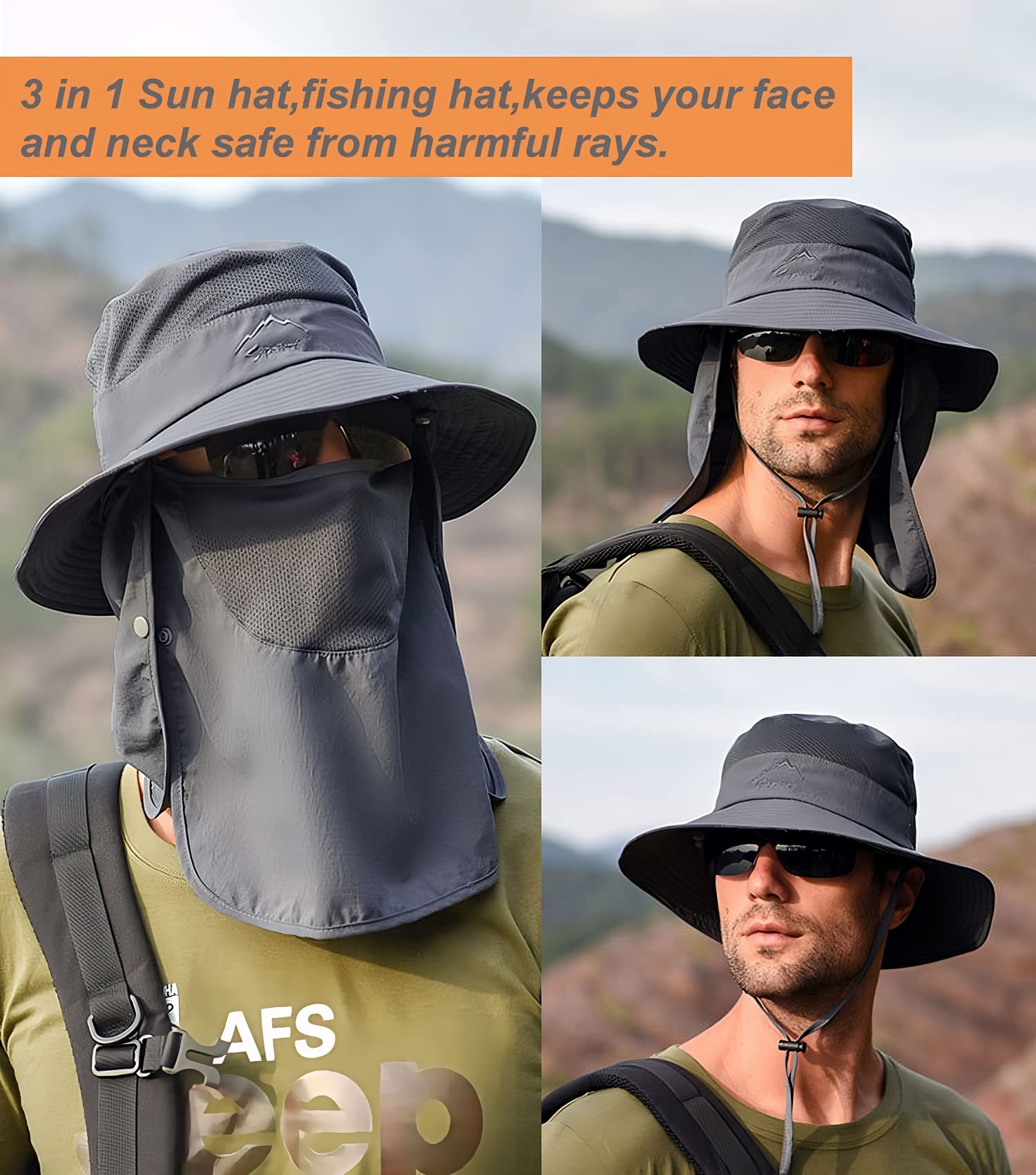 Adjustable chin strap for secure fit on dark gray sun hat.