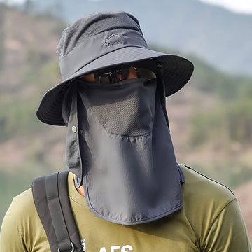 Ideal for beach, fishing, and hiking with a dark gray sun hat.