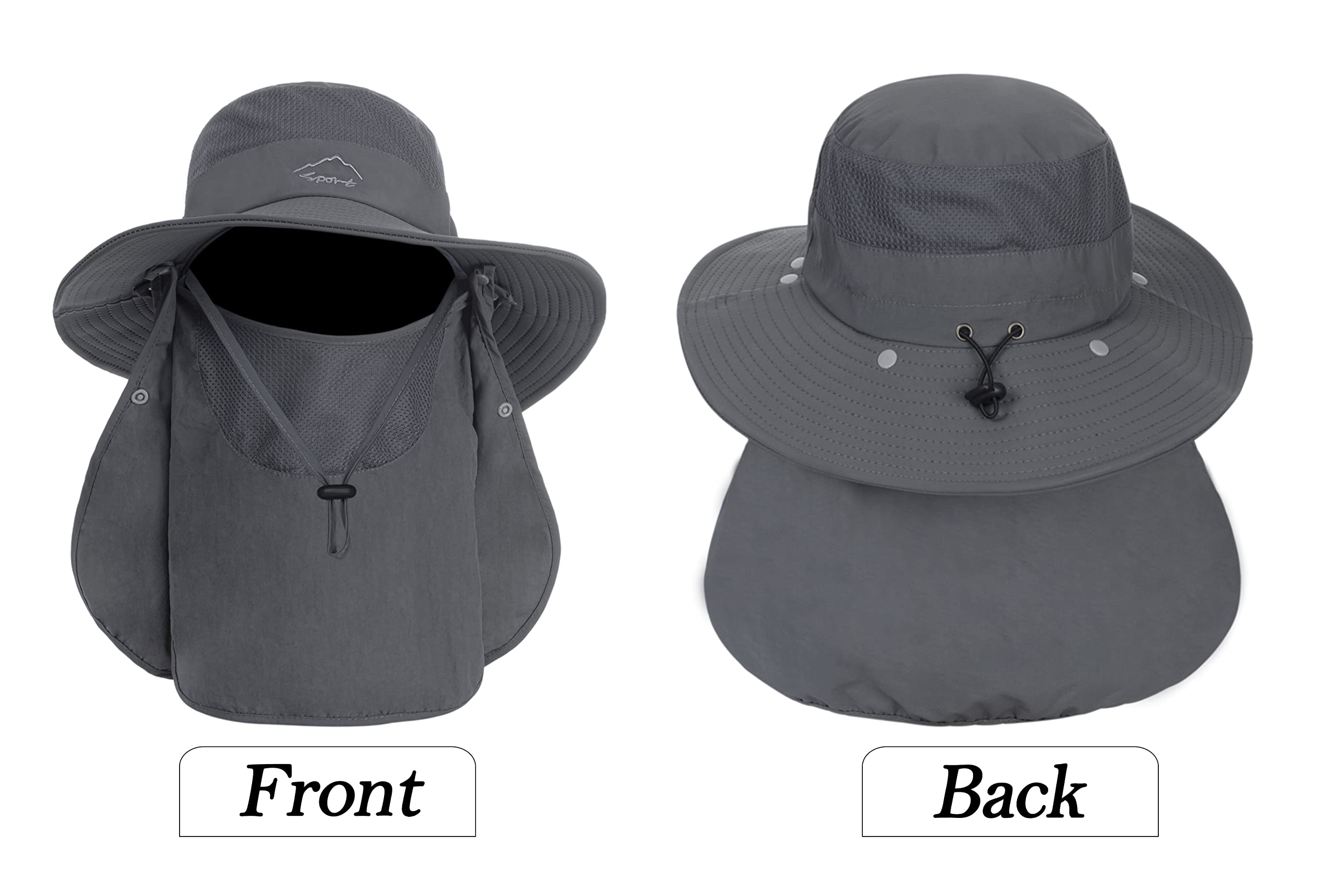 Packable and portable sun hat in dark gray for travel.