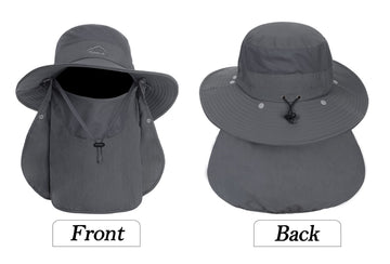 Packable and portable sun hat in dark gray for travel.