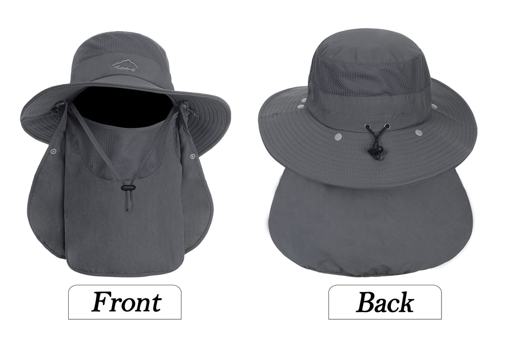 Packable and portable sun hat in dark gray for travel.