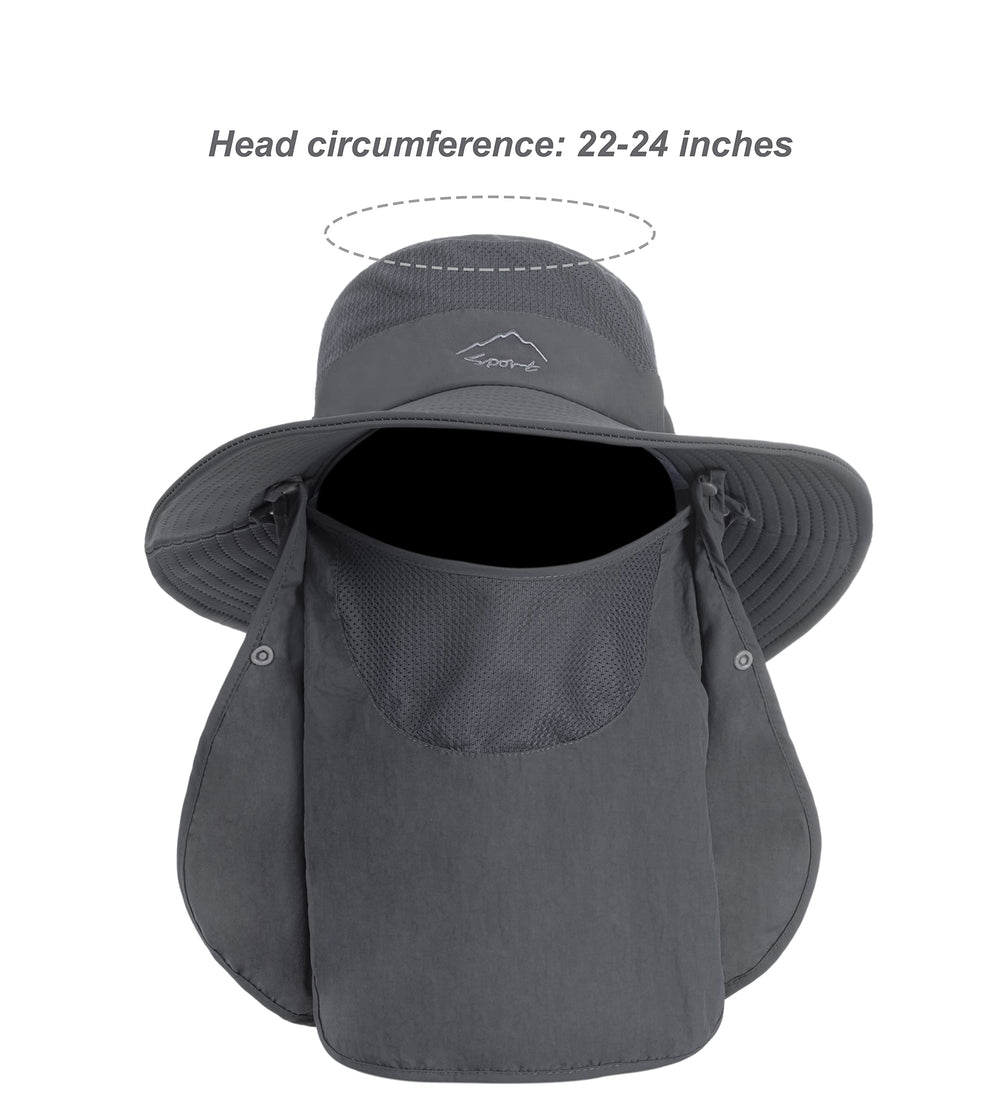 UPF 50+ protection on dark gray men's sun hat.