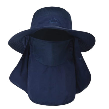 Men's sun hat with neck flap in navy blue, UPF 50+
