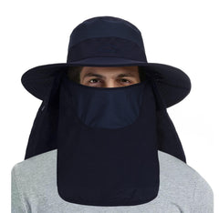 Wide brim sun hat featuring removable neck flap for UV protection