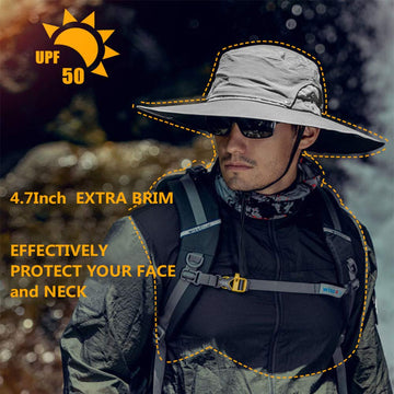 Close up of UPF 50+ fabric on sun hat, waterproof material
