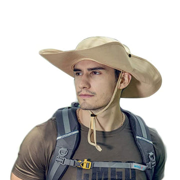 Khaki men's sun hat with UV protection and wide 4.7-inch brim