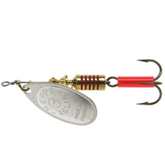 Mepps Aglia plain treble lure close-up in gold-red-white, ideal for trout and panfish.
